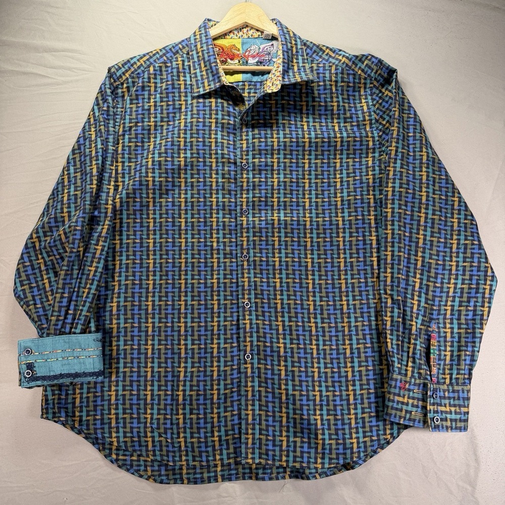 Robert Graham Shirt Men 3XL Button Up Colorful Flip Cuff Geometric Crazy Pattern